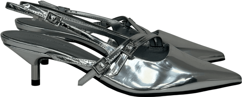 Charles & Keith Metallic Buckle - strap Kitten Heel Slingback Pumps UK 5 EU 38 👠 - Reliked