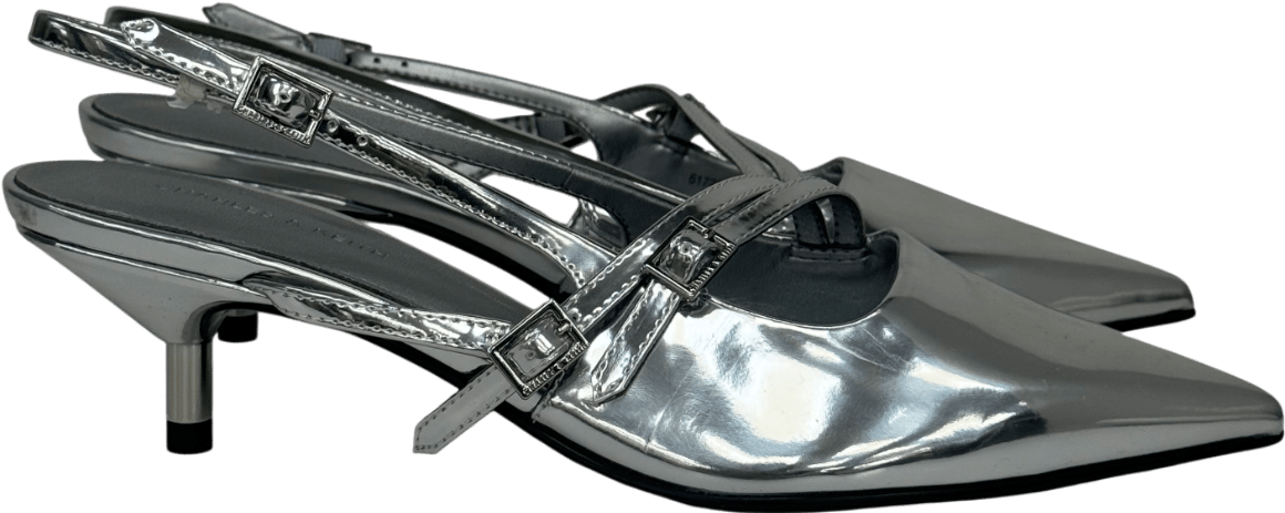 Charles & Keith Metallic Buckle - strap Kitten Heel Slingback Pumps UK 5 EU 38 👠 - Reliked