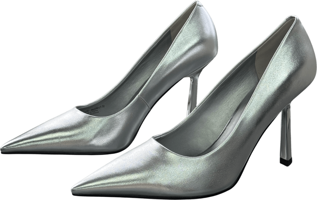 Charles & Keith Metallic Silver Pointed - toe Pumps UK 6 EU 39 👠 - Reliked