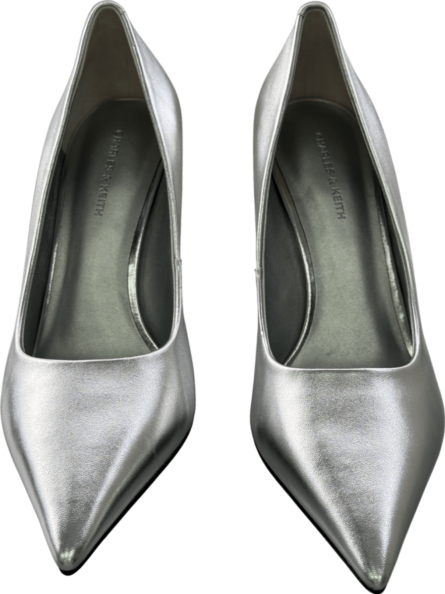 Charles & Keith Metallic Silver Pointed - toe Pumps UK 6 EU 39 👠 - Reliked