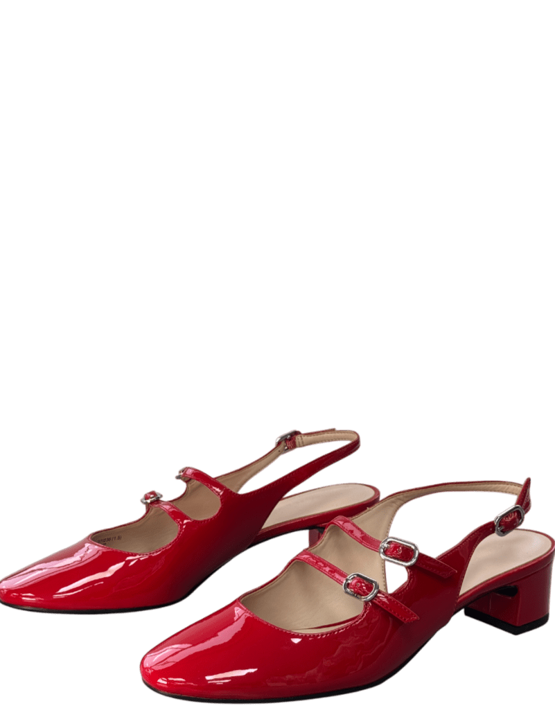 Charles & Keith Red Clementine Double - strap Slingback Mary Jane Pumps UK 4 EU 37 👠 - Reliked