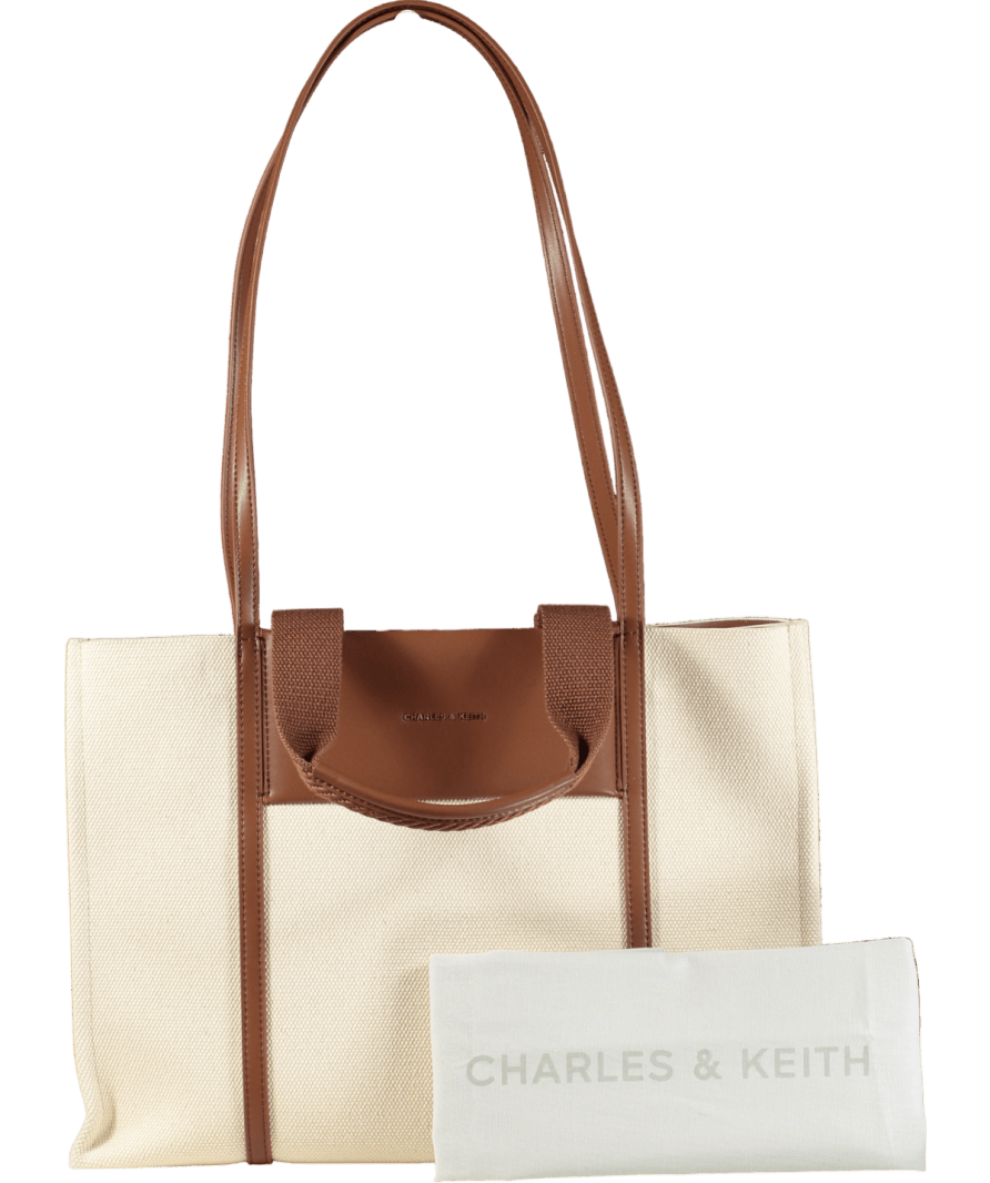 Charles & Keith Shalia Canvas Tote Bag - Beige Canvas - Reliked