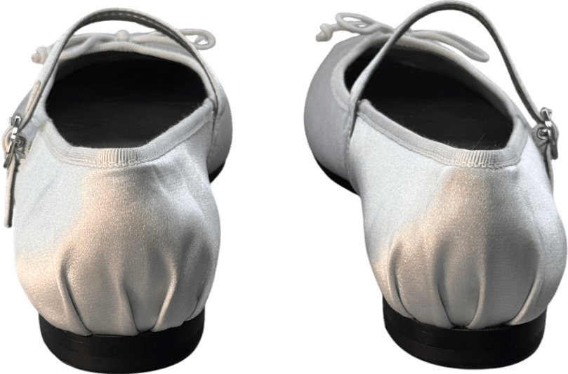 Charles & Keith Silver Grey Emiko Satin Bow Mary Jane Flats UK 4 EU 37 👠 - Reliked