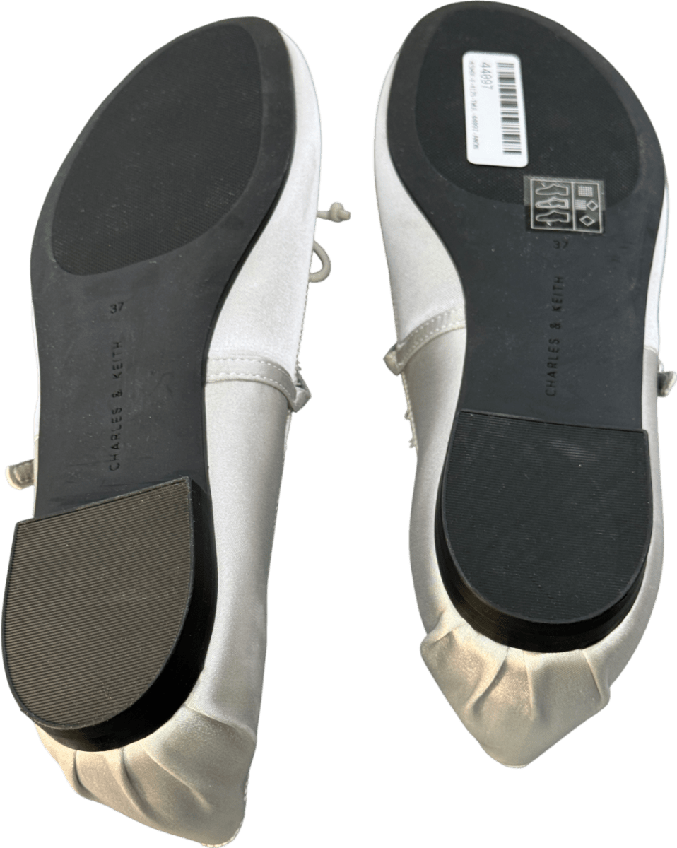 Charles & Keith Silver Grey Emiko Satin Bow Mary Jane Flats UK 4 EU 37 👠 - Reliked