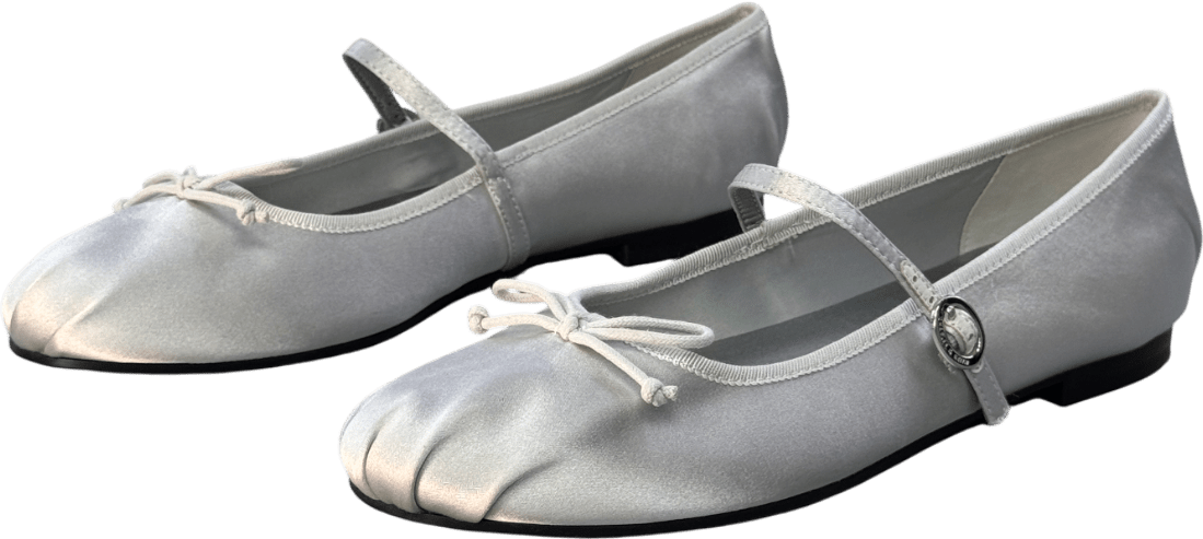 Charles & Keith Silver Grey Emiko Satin Bow Mary Jane Flats UK 4 EU 37 👠 - Reliked