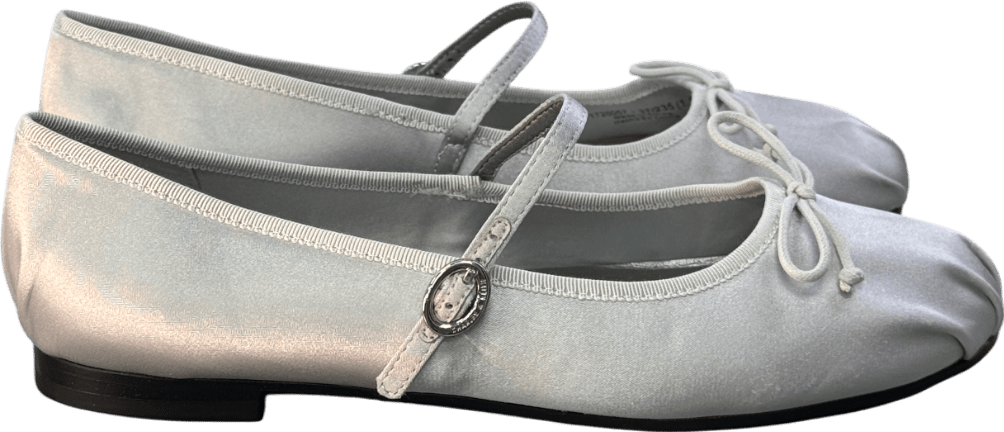 Charles & Keith Silver Grey Emiko Satin Bow Mary Jane Flats UK 4 EU 37 👠 - Reliked
