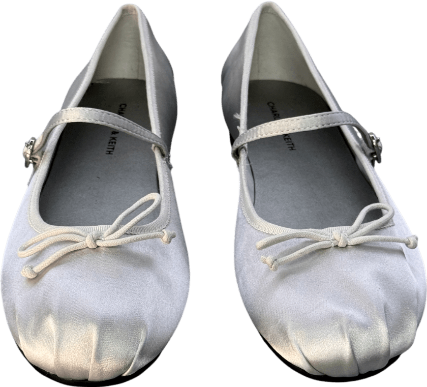 Charles & Keith Silver Grey Emiko Satin Bow Mary Jane Flats UK 4 EU 37 👠 - Reliked