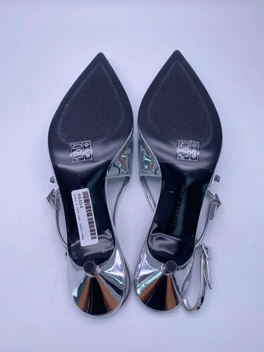 Charles & Keith Silver Slingback Pointed Toe Kitten Heels EU 41 UK 8 - Reliked