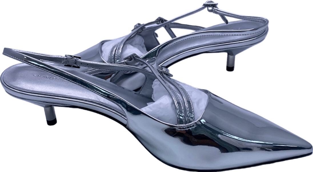 Charles & Keith Silver Slingback Pointed Toe Kitten Heels EU 41 UK 8 - Reliked