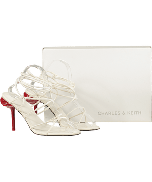 Charles & Keith White Flor Rose-heel Strappy Sandals UK 6 EU 39