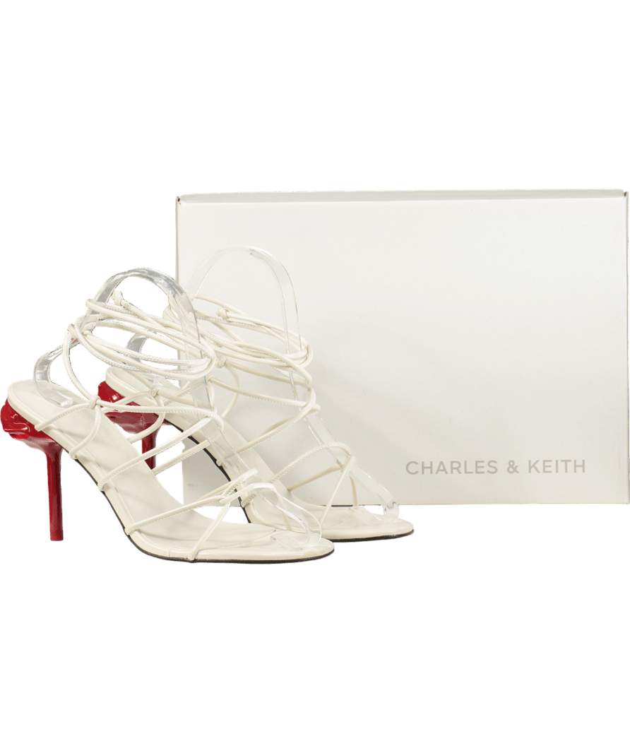 Charles & Keith White Flor Rose - heel Strappy Sandals UK 6 EU 39 👠 - Reliked