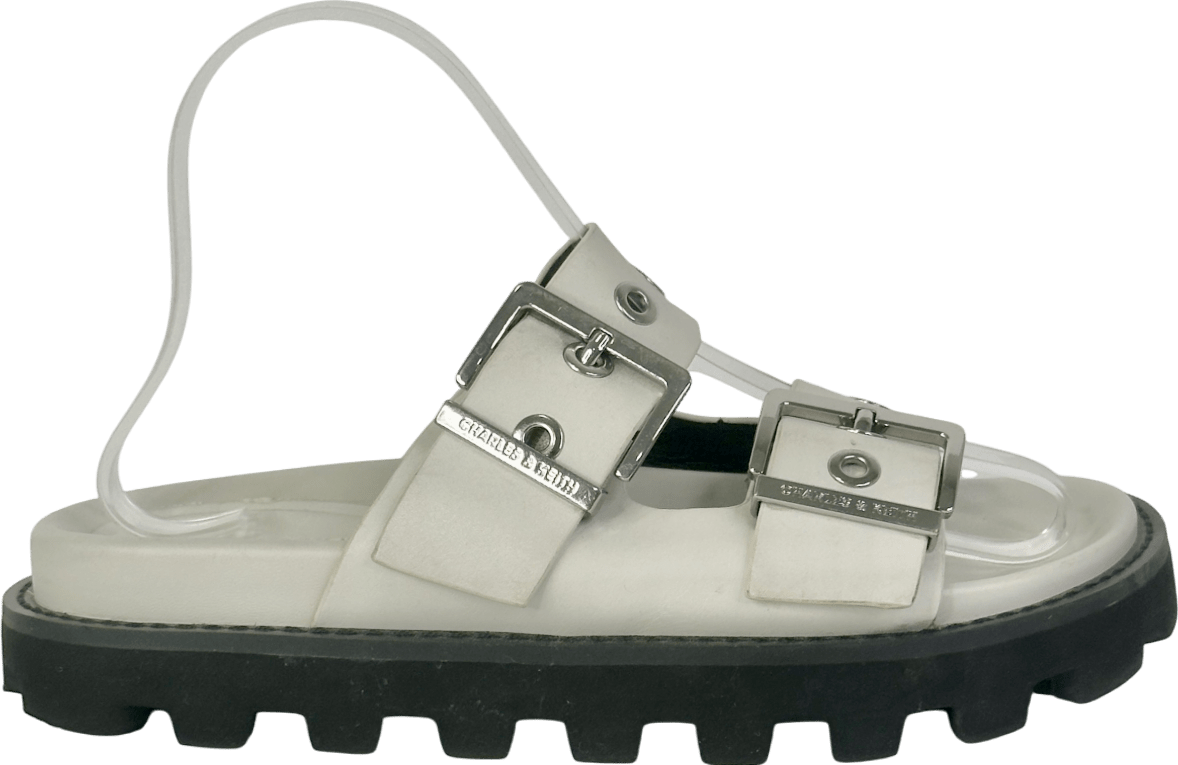 Charles & Keith White Trill Grommet Double - strap Sandals UK 4 EU 37 👠 - Reliked