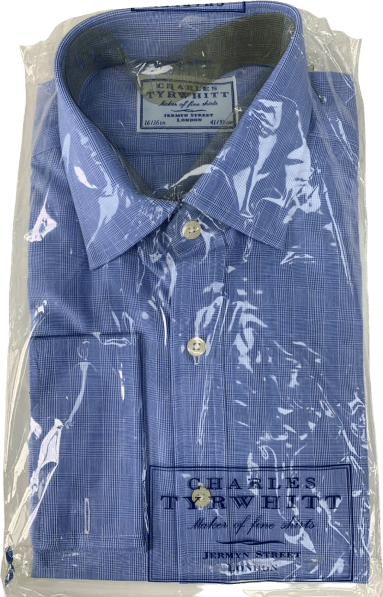 Charles Tyrwhitt Blue Non - Iron Check Shirt 16 inch Collar - Reliked