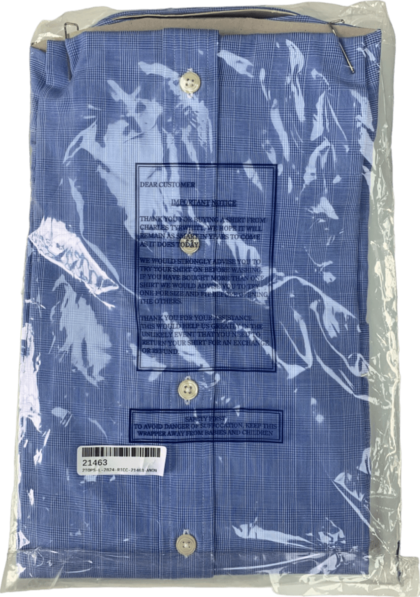 Charles Tyrwhitt Blue Non - Iron Check Shirt 16 inch Collar - Reliked