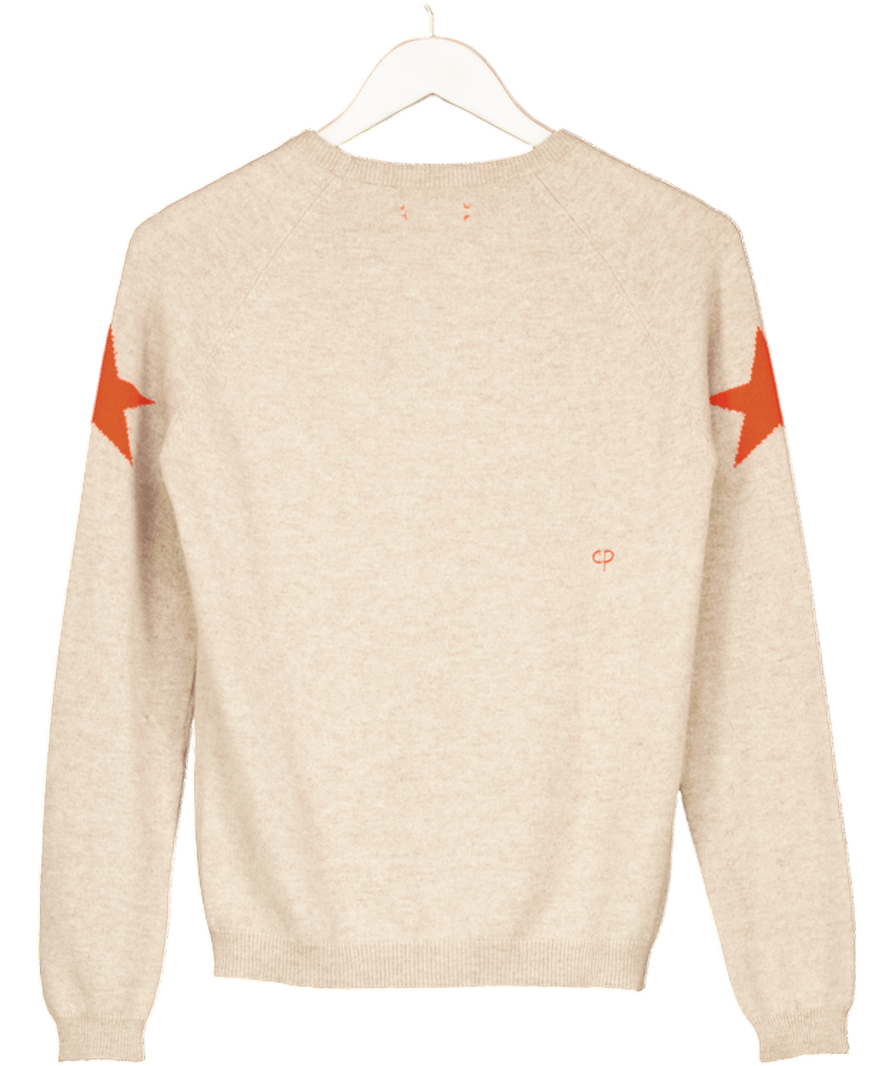 Chinti And Parker Beige / Orange 100% Cashmere Sweater With Stars UK S - Reliked