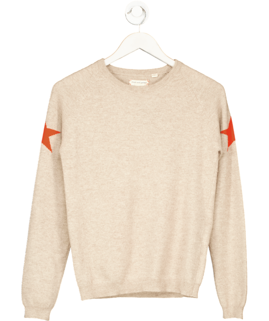 Chinti And Parker Beige / Orange 100% Cashmere Sweater With Stars UK S - Reliked