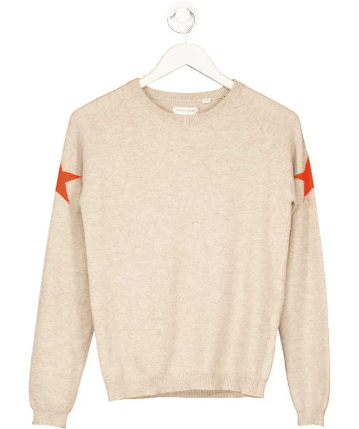 Chinti And Parker Beige / Orange 100% Cashmere Sweater With Stars UK S
