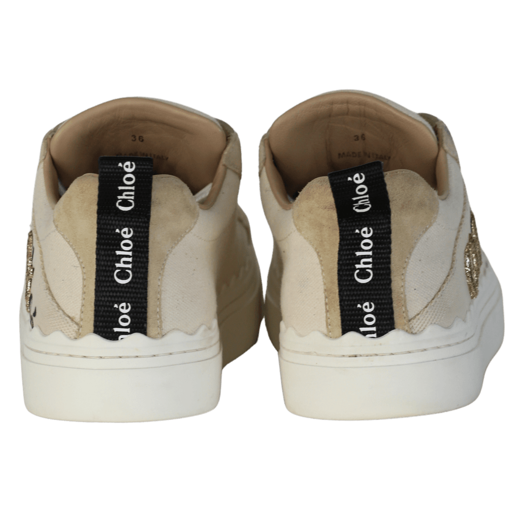 CHLOE Cream Lauren Logo Embroidered Canvas Trainers UK 3 EU 36 👠 - Reliked
