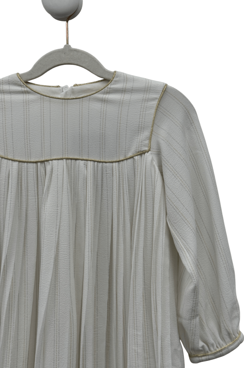 Chloé Kids Ivory White & Gold Stripe Pleated Long Sleeve Dress 4 Years - Reliked