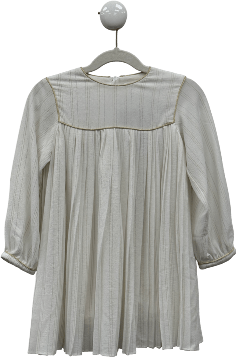Chloé Kids Ivory White & Gold Stripe Pleated Long Sleeve Dress 4 Years - Reliked