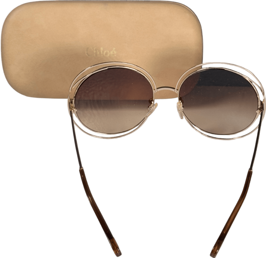 Chloé Metallic Gold Tone Iconic Round Sunglasses In Case One Size - Reliked