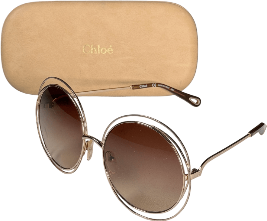 Chloé Metallic Gold Tone Iconic Round Sunglasses In Case One Size - Reliked
