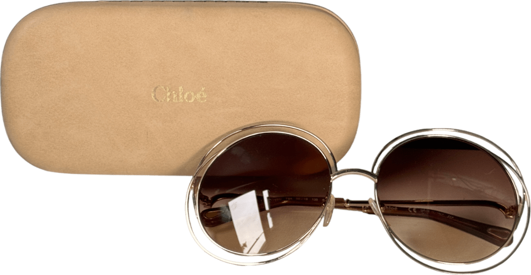 Chloé Metallic Gold Tone Iconic Round Sunglasses In Case One Size - Reliked
