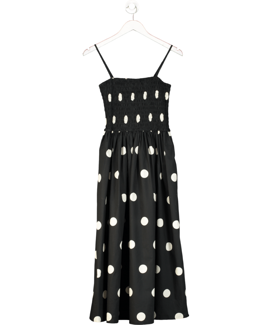 Ciao Lucia Black Mael Smocked Polka Dot Midi Dress UK S - Reliked