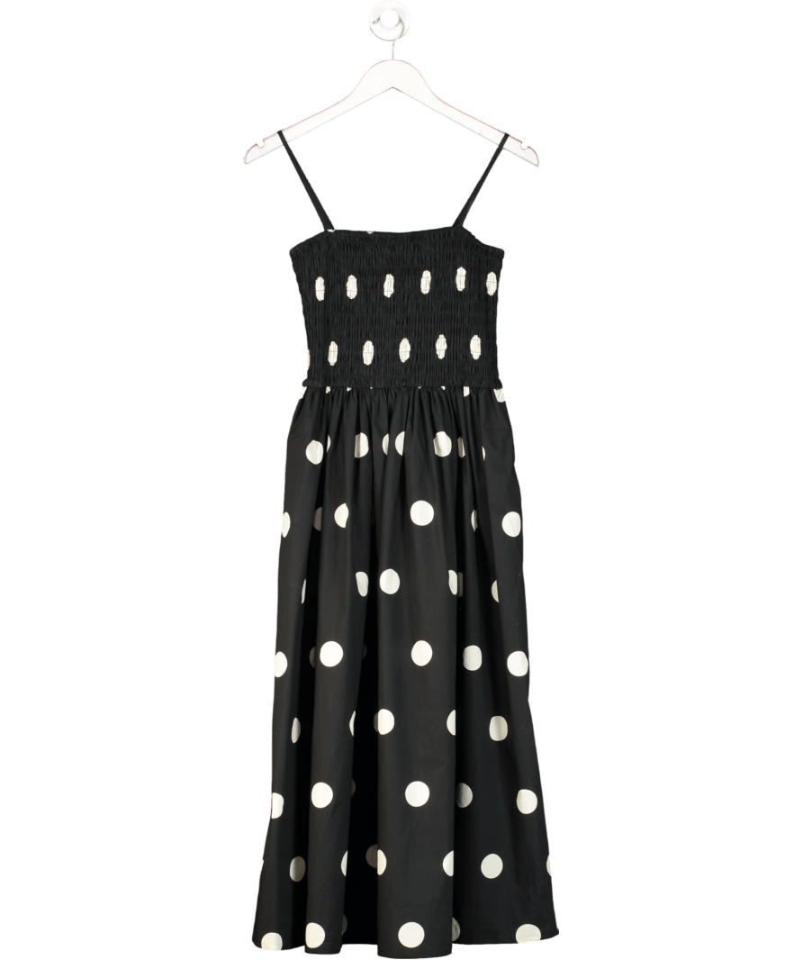 Ciao Lucia Black Mael Smocked Polka Dot Midi Dress UK S - Reliked