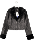 Cider Black Leather Collar Button Shearling Jacket UK M - Reliked