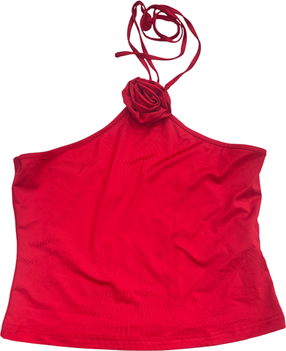 Cider Red Halter Rosette Cami Tank Top UK M - Reliked