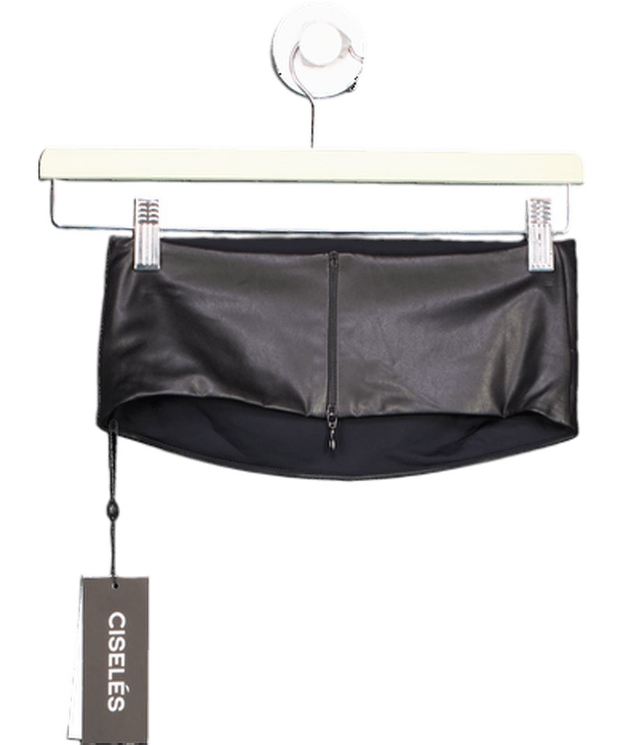 CISELES Black Buttery - soft Vegan Stretch Leather Bandeau Top UK S - Reliked