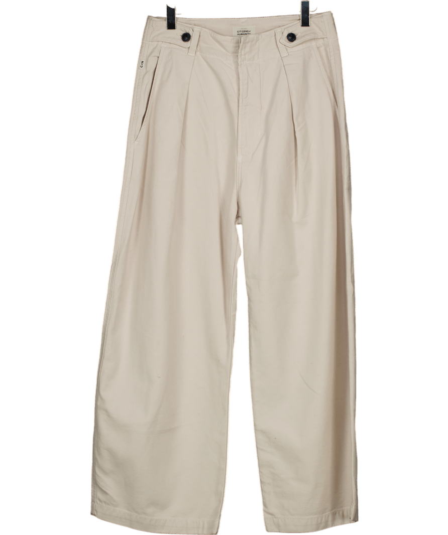 Citizens of Humanity Cream Payton Cropped Pleated Cotton - twill Boyfriend Pants W25 - Reliked