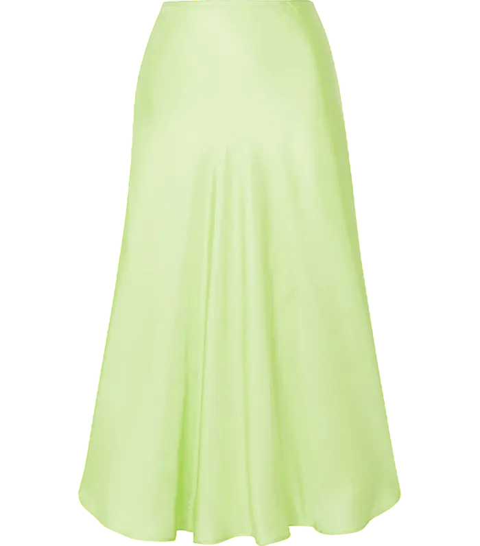 MAGGIE MARILYN Lime Green Where I Want To Be Luxury 100% Silk-satin Midi Skirt UK 6