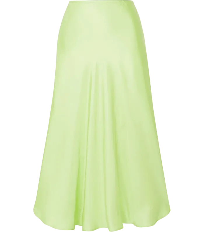 MAGGIE MARILYN Lime Green Where I Want To Be Luxury 100% Silk-satin Midi Skirt UK 6