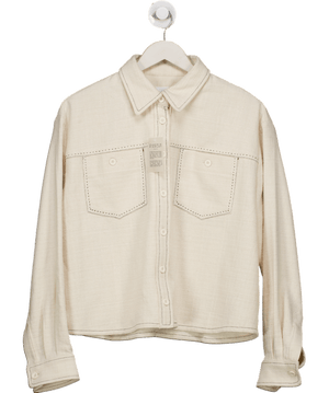 Claudie Pierlot Cream Coffee Contrast-stitching Recycled-cotton Blend Shirt Fr40 UK 12