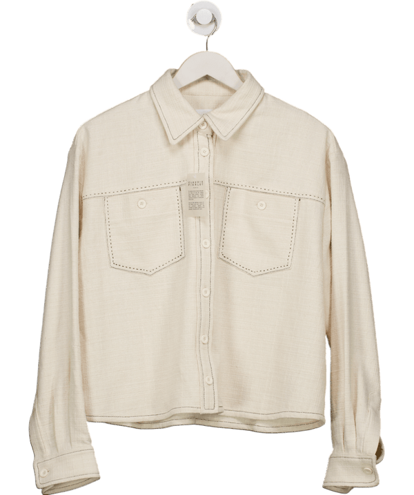 Claudie Pierlot Cream Coffee Contrast-stitching Recycled-cotton Blend Shirt Fr40 UK 12