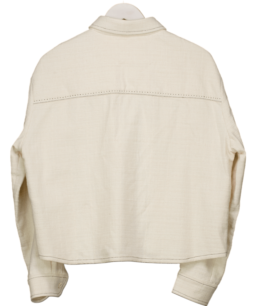 Claudie Pierlot Cream Coffee Contrast - stitching Recycled - cotton Blend Shirt Fr40 UK 12 - Reliked