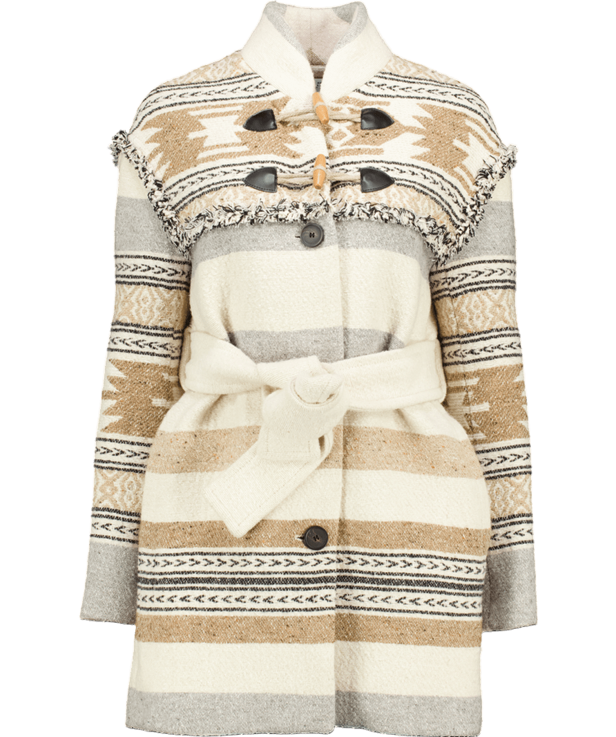 Claudie Pierlot Cream Wool Blend Belted Coat Fr34 UK 6 - Reliked