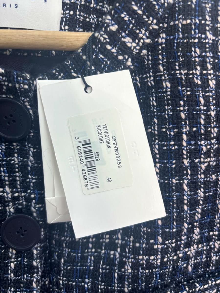 Claudie Pierlot Navy Blue Tweed Button - Up Jacket Size UK 12 - Reliked