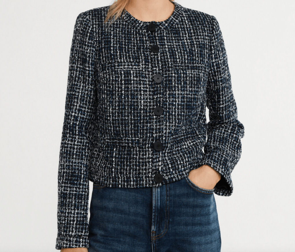 Claudie Pierlot Navy Blue Tweed Button - Up Jacket Size UK 12 - Reliked