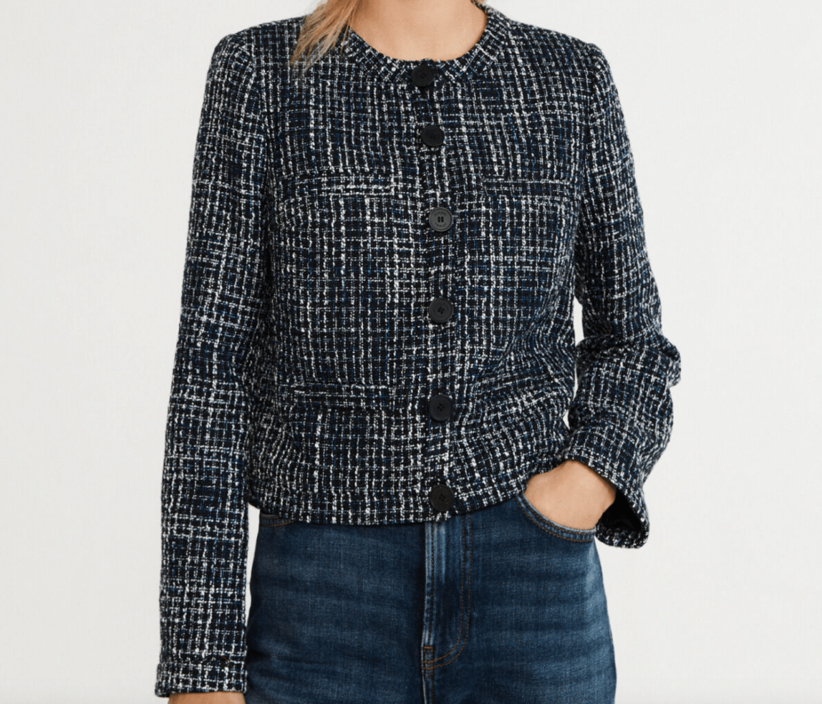 Claudie Pierlot Navy Blue Tweed Button - Up Jacket Size UK 12 - Reliked