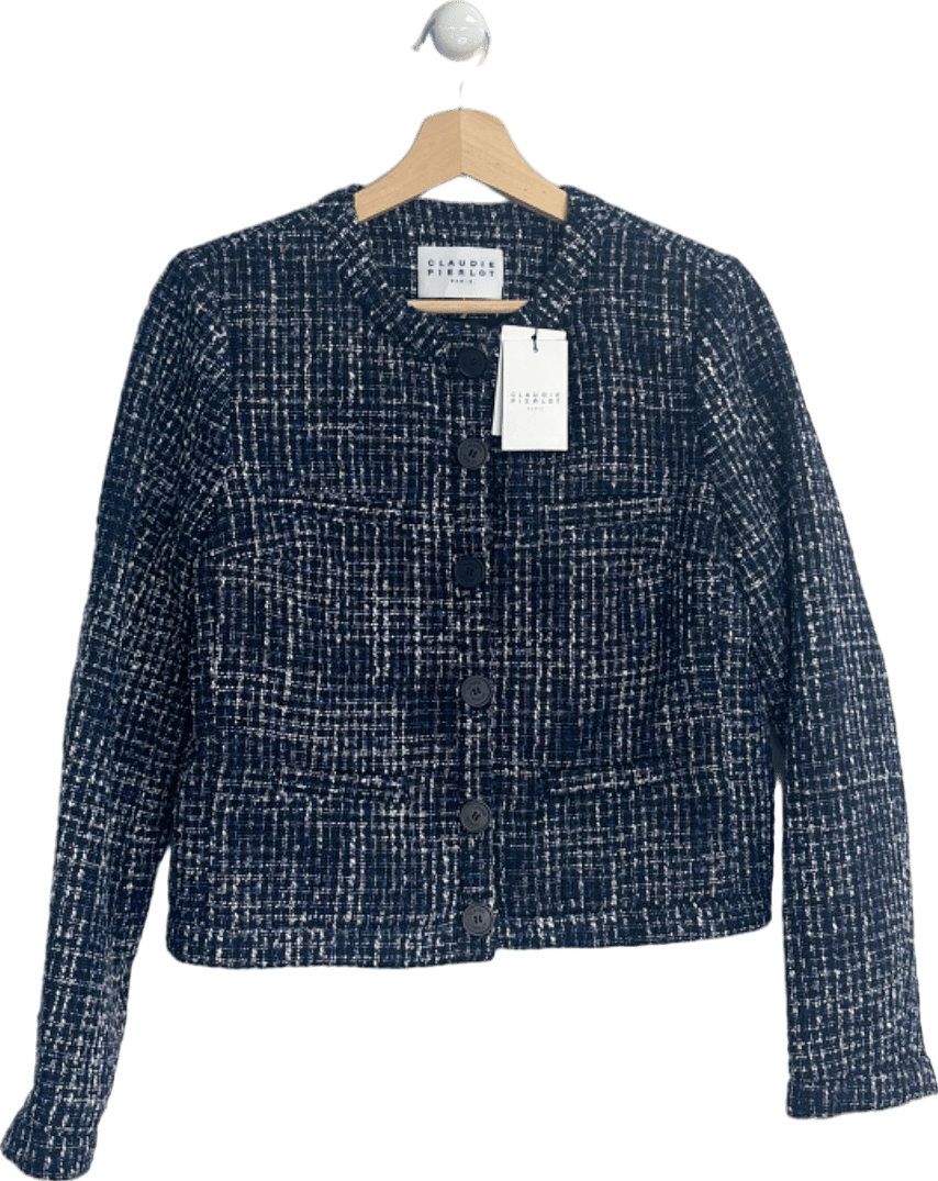 Claudie Pierlot Navy Blue Tweed Button - Up Jacket Size UK 12 - Reliked