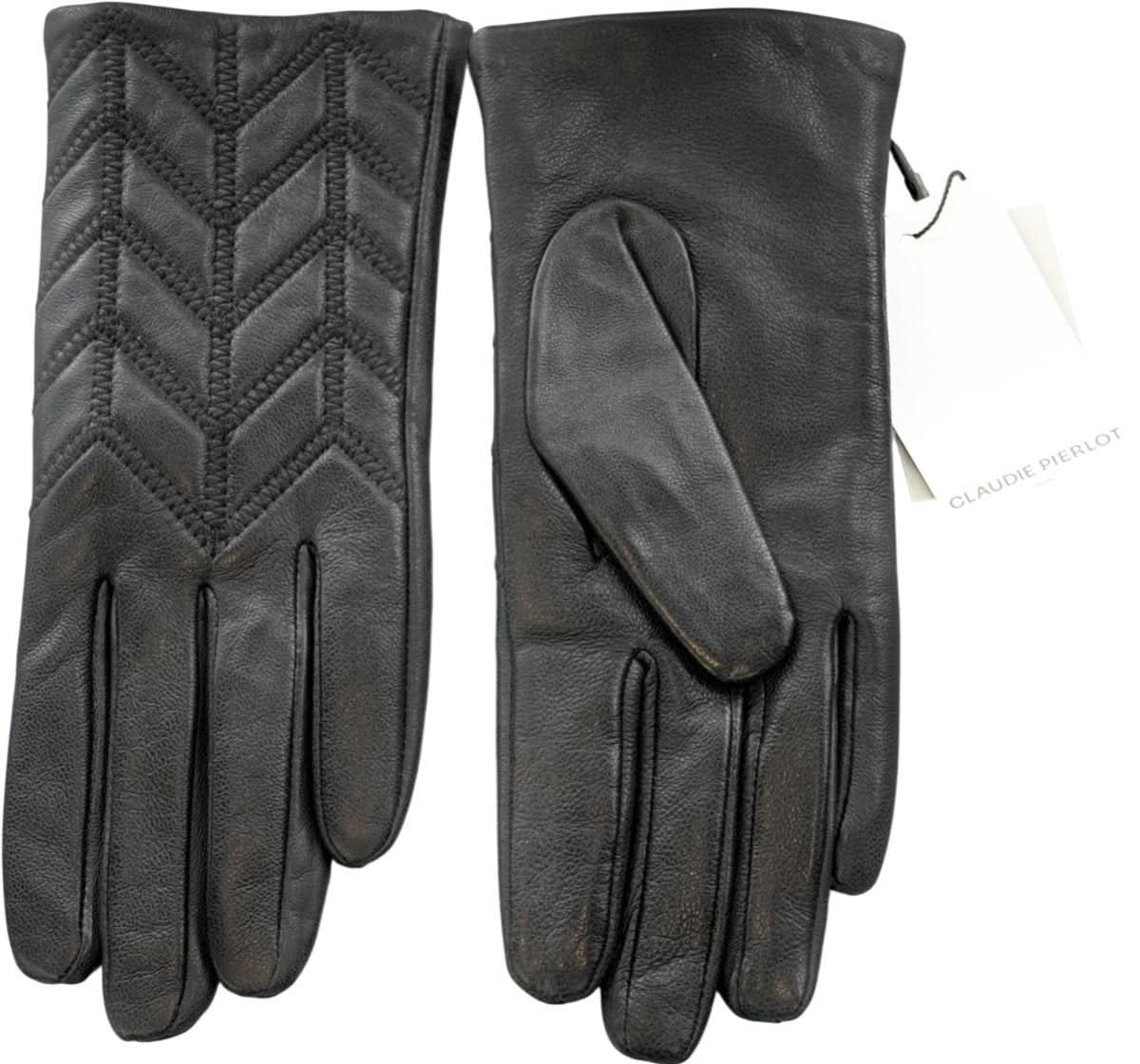 Claudie Pierlot Quilted Black 100% Calfskin Leather Gloves Sz1 UK XS/S - Reliked