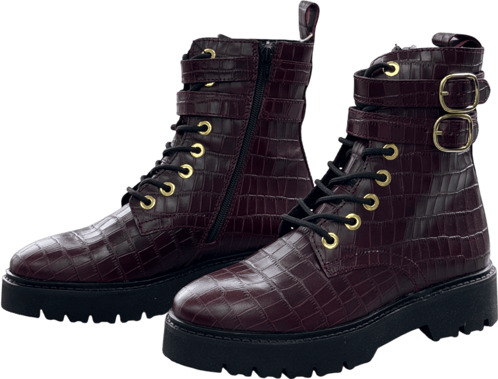 Claudie Pierlot Red Annabella Burgundy Croco Bordeaux Leather Boots UK 6 EU 39 👠 - Reliked
