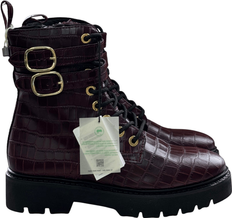 Claudie Pierlot Red Annabella Burgundy Croco Bordeaux Leather Boots UK 6 EU 39 👠 - Reliked