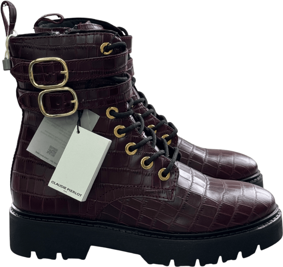 Claudie Pierlot Red Annabella Burgundy Croco Bordeaux Leather Boots UK 6 EU 39 👠 - Reliked