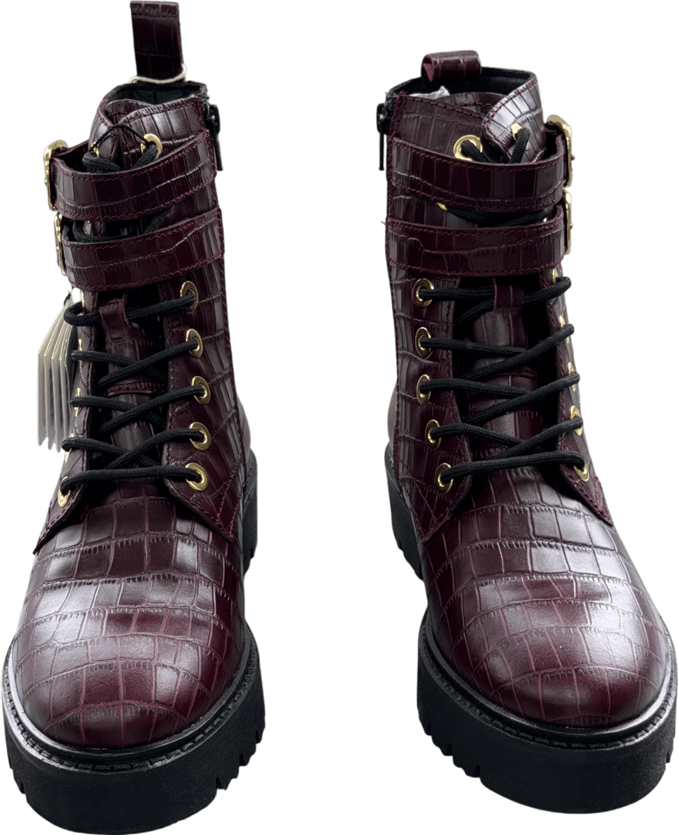 Claudie Pierlot Red Annabella Burgundy Croco Bordeaux Leather Boots UK 6 EU 39 👠 - Reliked