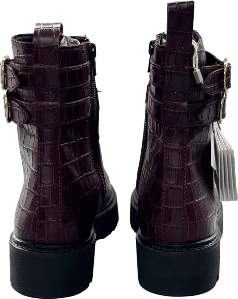 Claudie Pierlot Red Annabella Burgundy Croco Bordeaux Leather Boots UK 6 EU 39 👠 - Reliked