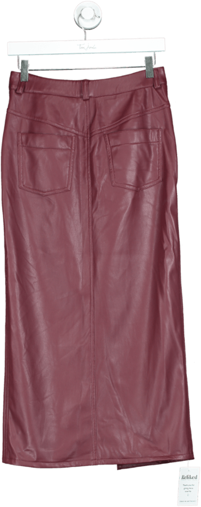 CLO Burgundy Leather Maxi Skirt UK 8 - Reliked